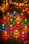 3D Reflection Shadow Diyas for Diwali (Pack of 12) - Multicolor Reusable