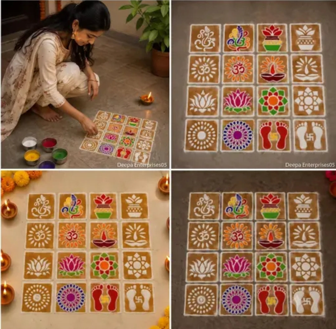 Wooden MDF Rangoli Making Stencil Kit (Pack of 20 Traditional Designs) - Reusable & Easy to Use