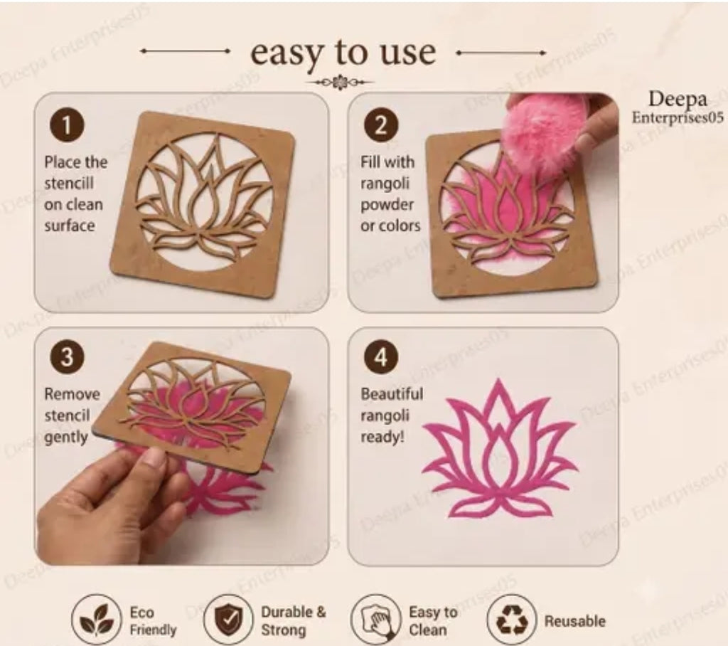 Wooden MDF Rangoli Making Stencil Kit (Pack of 20 Traditional Designs) - Reusable & Easy to Use