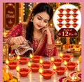 Water Sensor LED Diyas (Pack of 12) - Traditional Clay Look, Flameless & Smokeless